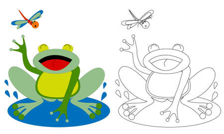 Coloring page with frog for print and coloring book. For kids. Coloring book with animals.のイラスト素材