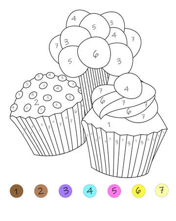 Coloring book - Numbers. Ice cream with muffins. Coloring book with numbers suitable for children. Design coloring book for print. Vector.のイラスト素材