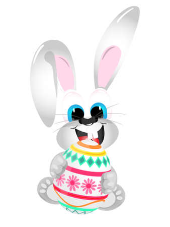 The hare holds an Easter egg. Merry animal. For print, greeting card, web, fabric ...のイラスト素材