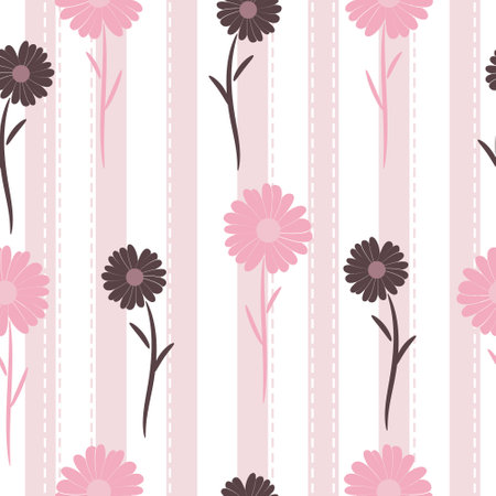 Seamless floral pattern. Daisy flowers, gerberas on a striped background.のイラスト素材