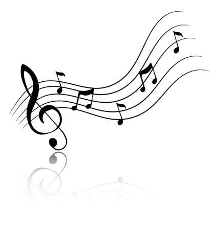 Musical notes vector illustration. Black and white design. Reflection.のイラスト素材