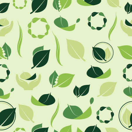 Ecological seamless pattern of environment, bio, healthy style and veganism. Illustration of leaf icons.のイラスト素材