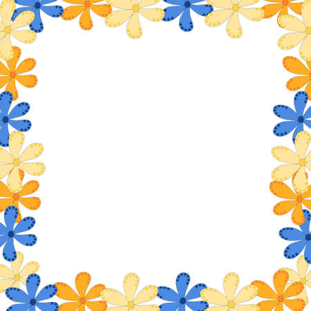 Floral frame. Orange, yellow and blue flowers on a white background.のイラスト素材