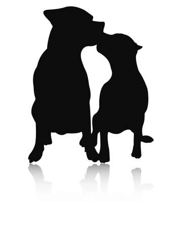 Silhouettes of dogs. Pitbull and the American Staffordshire Terrier have a kiss. Reflection.のイラスト素材
