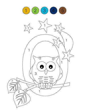 Coloring book alphabet with animals. ABC coloring page for kids with numbers. O it's for the owl.のイラスト素材