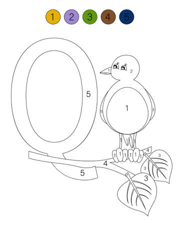 Coloring book alphabet with animals. ABC coloring page for kids with numbers. Q is for quail.のイラスト素材