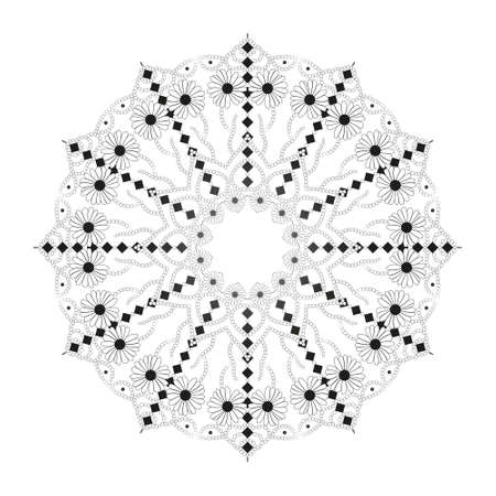 Mandala isolated on white background. Decorative elements, daisies lotus flower. Coloring page for adults.のイラスト素材