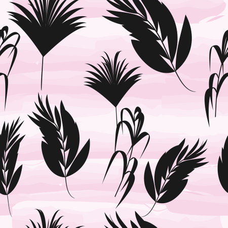 Seamless pattern with plants. Tropical plants on a light pink background.のイラスト素材