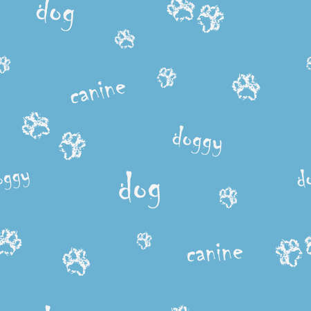 Seamless dog pattern with paws and lettering. For prints, packaging, textiles and wallpapers.のイラスト素材