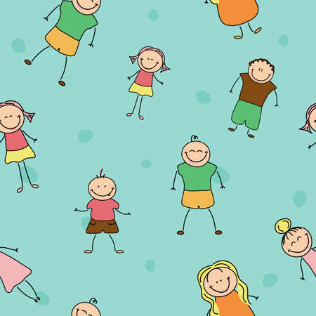 Childish seamless pattern with characters. Graphic design for children.のイラスト素材