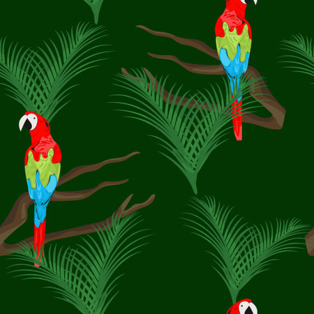 Parrot seamless pattern. Tropical pattern for prints, textiles, bedding, packaging design and wallpapers.のイラスト素材