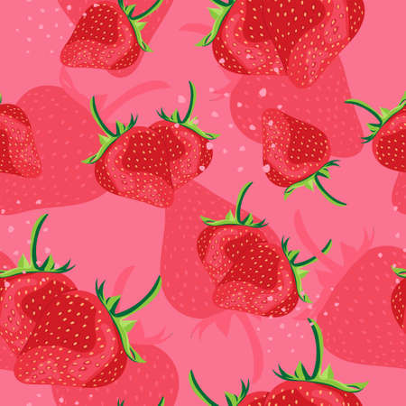 Summer seamless pattern with strawberry fruit. Graphic design for prints, packaging, textiles, bedding, clothing and wallpaper. Food, markets and shops.のイラスト素材