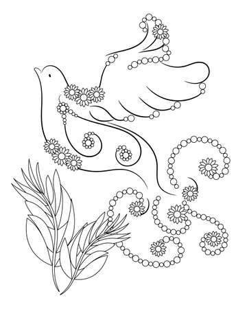 Dove coloring pages. Anti-stress coloring book for children and adults.のイラスト素材