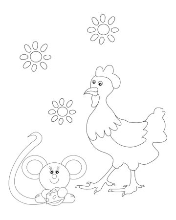 Chicken and mouse coloring pages. Coloring books for children.のイラスト素材