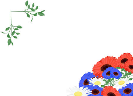 Floral frame. Border of gerbera and daisy flowers. Isolated on white background.のイラスト素材