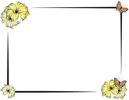 Floral frame. Lily and butterfly border. Isolated on white background.のイラスト素材