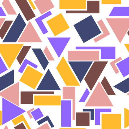 Triangles, squares and rectangles seamless pattern. Geometric shapes. Prints, packaging template,...