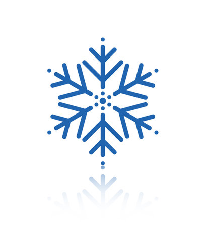 Vector illustration. Blue snowflake with reflection. Isolated on white background.のイラスト素材