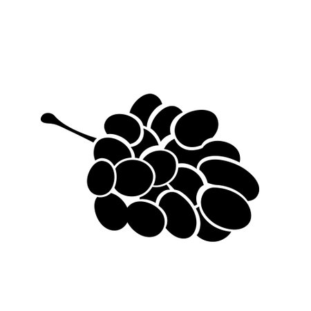 Grapes black silhouette. Fruit icon print isolated on white background.のイラスト素材