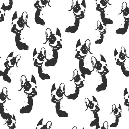 Dog seamless pattern. French Bulldog. Prints, packaging template, textiles, bedding and wallpaper.のイラスト素材
