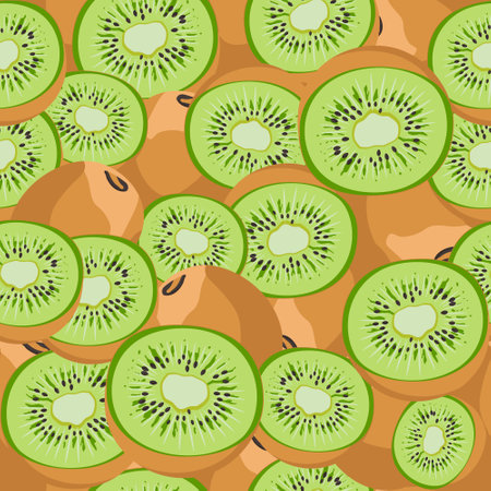 Summer seamless pattern with kiwi fruit. Graphic design for prints, packaging, textiles, bedding, clothing and wallpaper. Food, markets and shops.のイラスト素材