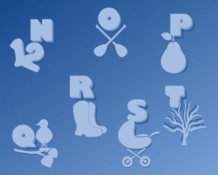 Alphabet with pictures. Graphic design for children and education. 3D pictures and letters part 3.のイラスト素材