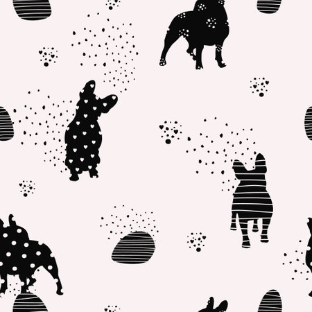Dog seamless pattern. French bulldog with abstract texture. Animal print, packaging template, clothing, bedding and wallpaper.のイラスト素材