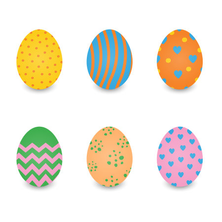 Vector illustration of Easter eggs with different patterns isolated on white background.のイラスト素材