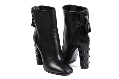 Fashion Black shoes on the white backgroundの写真素材