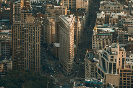 New York, USA - May 25, 2016: Flatiron Building aerial view in New York City Manhattan with skyscrapers. View from Empire State Buildingのeditorial素材