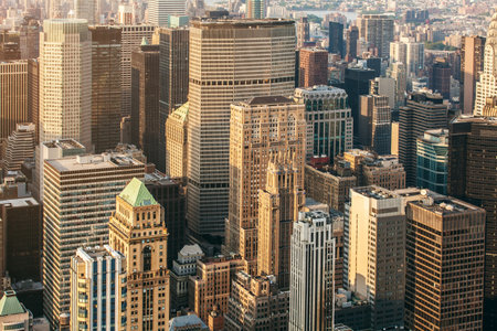 NEW YORK CITY - May 2016: New York City Manhattan Street aerial view with skyscrapers, pedestrian and busy traffic. View from Empire State Buildingのeditorial素材