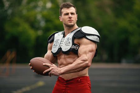 American football sportsman player, muscular manの写真素材