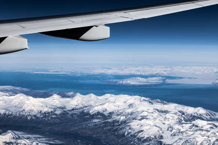 Aerial view over ice mountains in Greenlandの写真素材