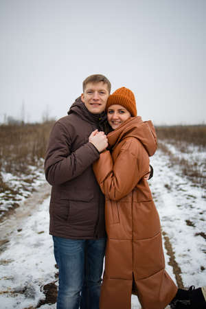 Cute And Loving Couple In Winter Outdoor.の写真素材