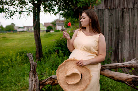 Young Happy Pregnant Woman Relaxing And Enjoying Life In Nature.