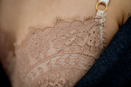 Close-Up Of Female Breast With Sensual Braの写真素材