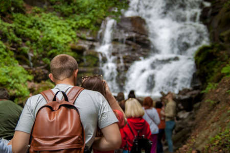 Beautiful waterfall in the mountains on the west of Ukraine.の写真素材