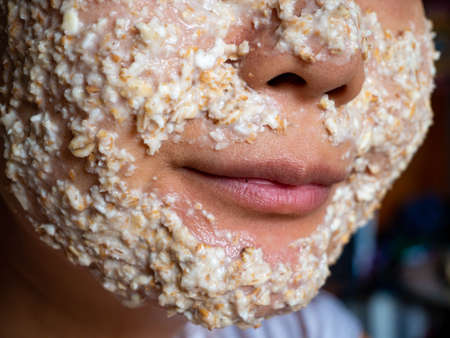 Homemade Face Mask With Cereal. Home Spa With Oat Flakes.