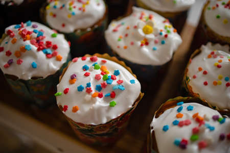 Cook In The Kitchen Preparing Easter Cakes On The Eve Of The Holiday
