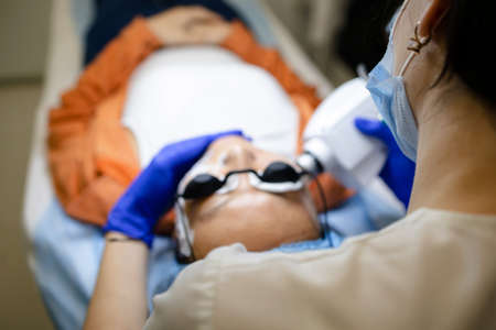 Face Having A Laser Skin Treatment, A Resurfacing Technique For Wrinklesの写真素材