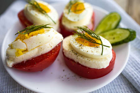 Vegetarian Sandwich With Boiled Egg And Mozzarellaの写真素材