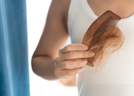 Hair loss, postpartum period, menstrual or endocrine problems, hormonal imbalance, stress concept....