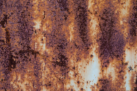 Sheet metal corrosion of old car body. Rusty steel surface, background and damaged texture. Stops...