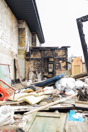 a Russian bomber dropped bombs on a civilian house in Kyiv, Ukraine. War in Ukraine. house destroyed by the war.の写真素材