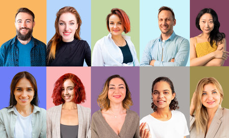 A collage of portraits and faces of a multiracial group of diverse smiling boys and girls, good for...