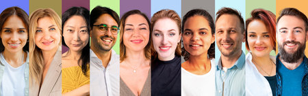 A collage of portraits and faces of a multiracial group of diverse smiling boys and girls, good for...