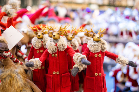 Christmas decoration with Santa Claus and reindeer in the store.の写真素材