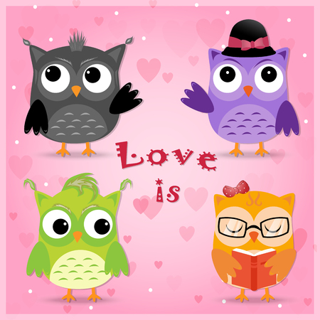 Four Owls In Loveのイラスト素材