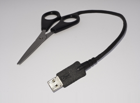 USB scissors on white backgroundの写真素材