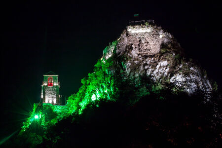 Saint Mary of Petrich church at Asen's Fortress near Asenovgrad, Bulgaria at nightの写真素材
